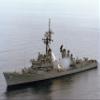 Home Comforts An aerial port bow view of the guided missile destroyer USS Henry B. Wilson (DDG-7) firing an RUR-5A view 1