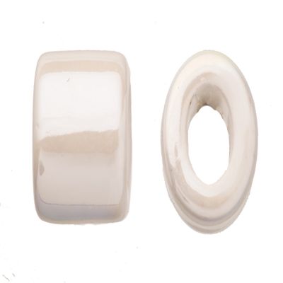 4pcs White Porcelain Slider Beads for /Licorice Leather - Oval ring Style Glaze finish 16x15.5mm/pack (3packs bundle), SAVE $2