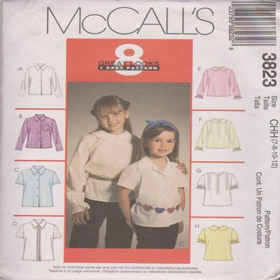 Children's And Girls Shirts And Blouses McCall's Sewing Pattern 3823 (Size CHH: 7-8-10-12)