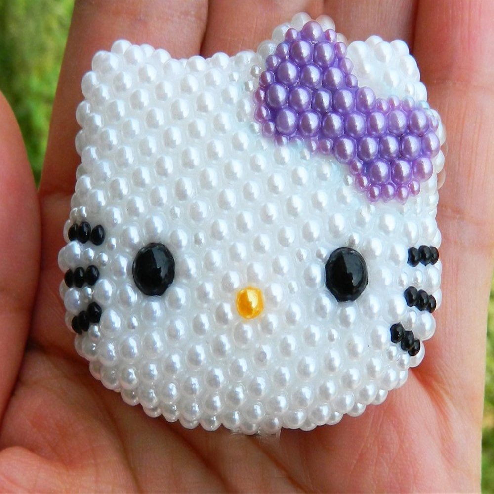 LOVEKITTY - 1 pc Large Lavender Bow 3D Cutie Pearled Kitty Face Resin Cabochon - by lovekitty