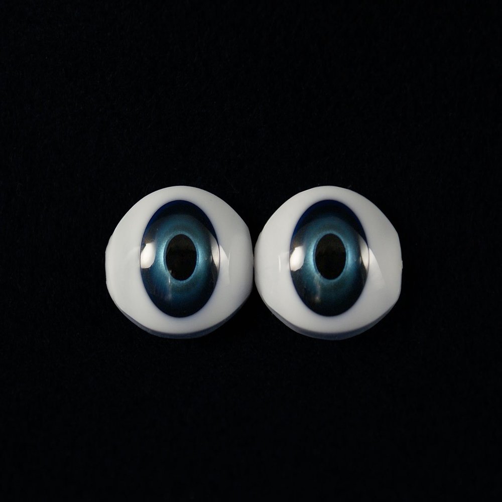 10mm Gold Blue 2pcs Glastic Realistic Doll Eyes Oval Made in Japan