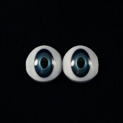 11mm Gold Blue 2pcs Glastic Realistic Doll Eyes Oval Made in Japan