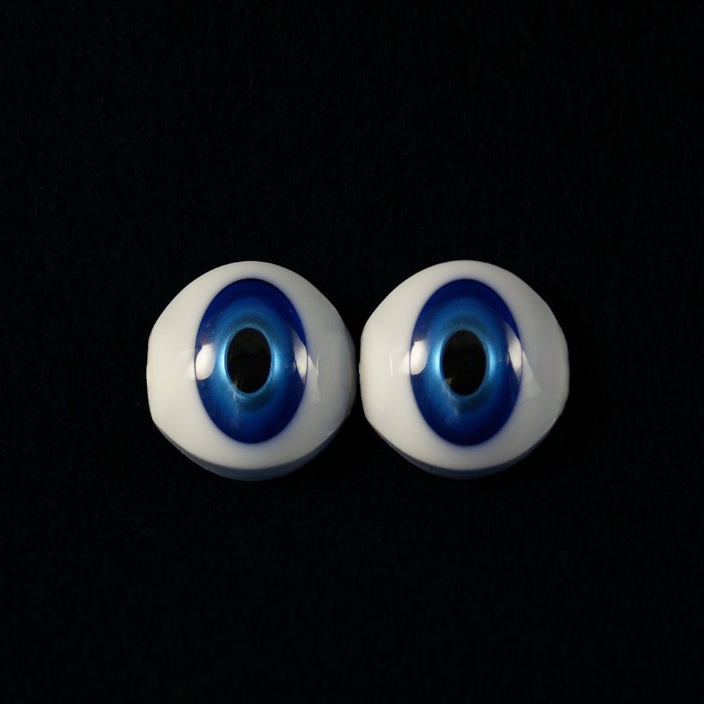 12mm Silver Blue 2pcs Glastic Realistic Doll Eyes Oval Made in Japan