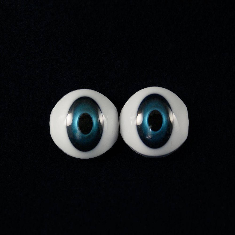 12mm Gold Blue/green 2pcs Glastic Realistic Doll Eyes Oval Made in Japan