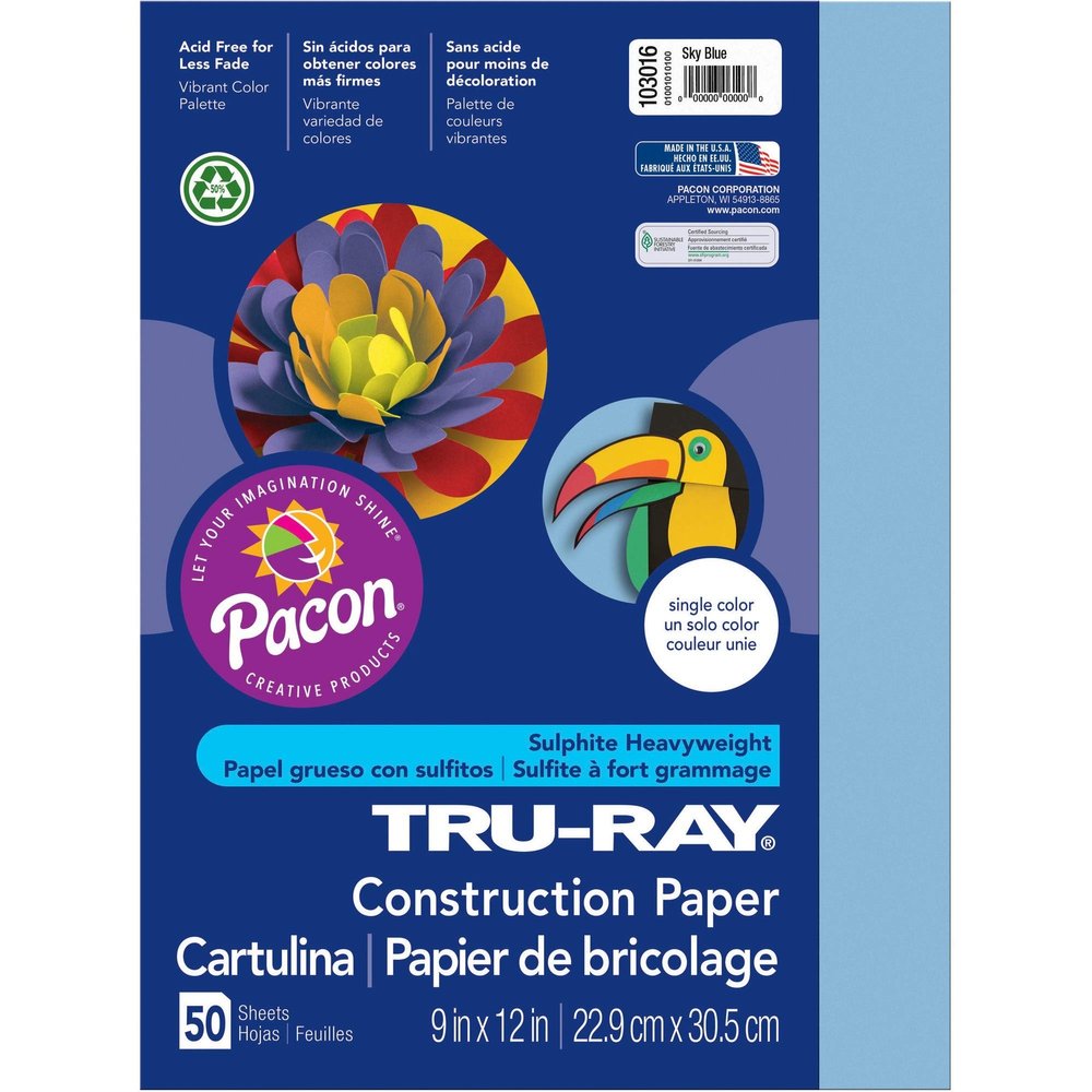 Tru Ray 9 X 12 Sky Blue 50 Sht Arts & Crafts Construction Paper Paper Pac103016 Pacon Corporation