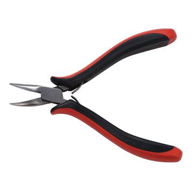 The Beadsmith Platinum Series German Bent Chain Nose Pliers, 4.75 inches (120mm) with Polished Steel Head, red and Black Ergonomic Comfort Grip Handle and Double-Leaf Spring, Tool for Jewelry Making