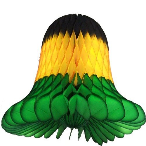 6-Pack 11 Inch Honeycomb Tissue Paper Bell Decoration (Jamaican Colors - Black/Yellow/Green)