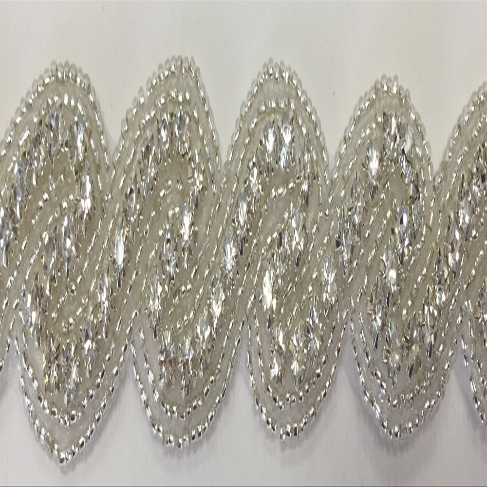 Max BLING Hot Fix - Iron On - Sew On AB Crystal Rhinestone Trim with Silver Beads - RT1571AV