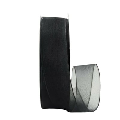 Ribbon Bazaar Sheer Organza Wired Ribbon - Wire Edged Ribbon for Floral Decor, Table Arrangements, Apparel Embellishment & More - 2-1/2" Black 50yd Spool