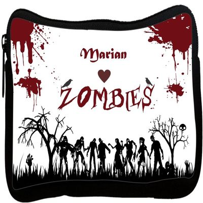 Rikki Knight Marian Loves Zombies on Red Grunge Personalized with Name Neoprene Pencil Case (dky-Neo-pc21275)