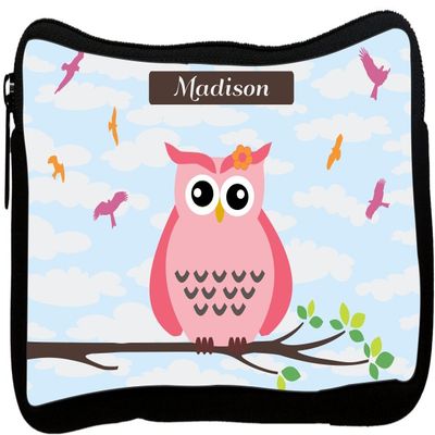 Rikki Knight Madison Name Cute Pink Owl on Branch with Personalized Name Neoprene Pencil Case (dky-Neo-pc29453)