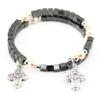 Wrap Around Rosary Bracelet Square Hematite Beads Four Way Cross view 1