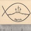 Easter Rubber Stamp, John 3:16, Crucifix, Christian, Jesus Fish, Ichthys view 1
