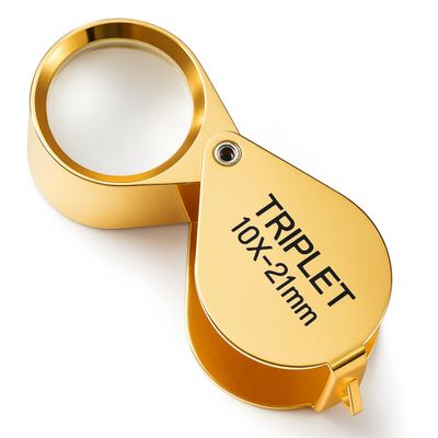 MAXIMIZE Gold Jeweler's Loupe | 10X Magnification | 21mm Triplet Lens | Swivel Case | Gold Plated
