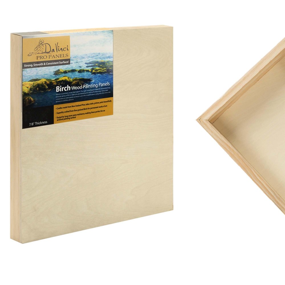 Da Vinci Pro Birch Wood Panel 7/8" Deep 6x6 Single Panel - Fine Textured, Warp Resistant, Lightweight & Rigid Perfect for Mounting Sanded Pastel or Watercolor Paper, Linen or Canvas