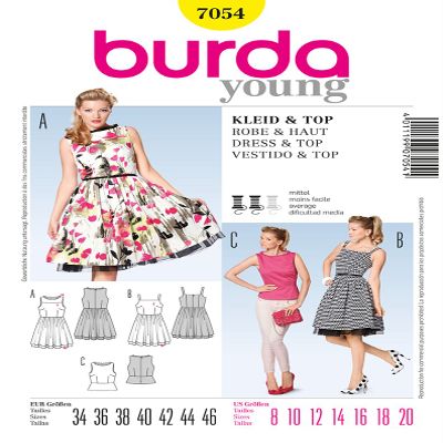 BURDA 7054 Dress & TOP (Size 8-20) Sewing Pattern
