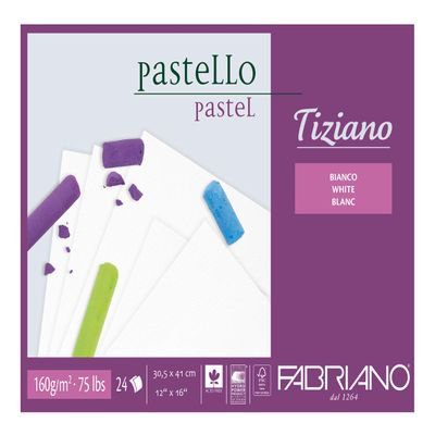Unbekannt FABRIANO Tiziano Pastel Pad White 30.5 x 41.0 cm 24 Sheets 160 g/m2 High Rag Acid Free and Ageing Resistant Grippy Rough Surface, 30,5 x 41 cm