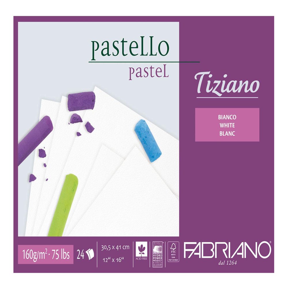 Unbekannt FABRIANO Tiziano Pastel Pad White 30.5 x 41.0 cm 24 Sheets 160 g/m2 High Rag Acid Free and Ageing Resistant Grippy Rough Surface, 30,5 x 41 cm