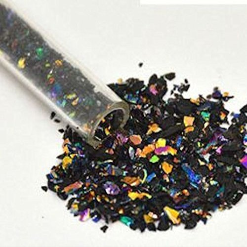 1 Oz Rainbow Dichroic Medium Frit Flakes on Black- 90 Coe