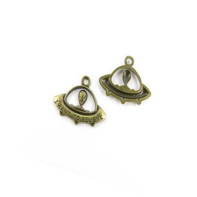100 PCS Jewelry Making Charms CE029 Alien UFO Ancient Bronze Retro Findings Bulk Pendant for Necklace Bracelets