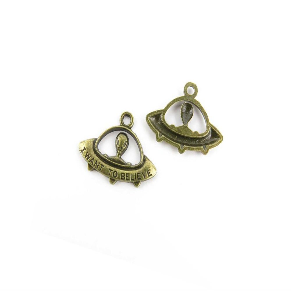 100 PCS Jewelry Making Charms CE029 Alien UFO Ancient Bronze Retro Findings Bulk Pendant for Necklace Bracelets