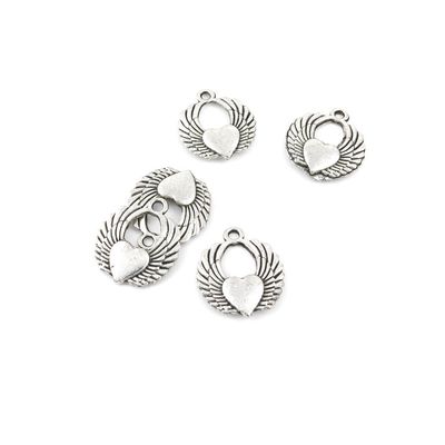 Qty 20 Pieces Ancient Silver Jewelry Making Charms Findings Q0624 Heart Wings Pendent Bulk for Bracelet Necklace
