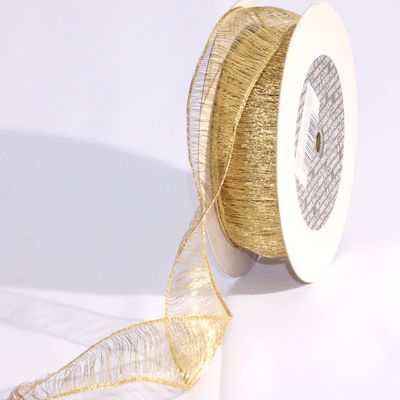 Shimmering Metallic Gold Mesh Wired Craft Ribbon 1.5" x 54 Yards