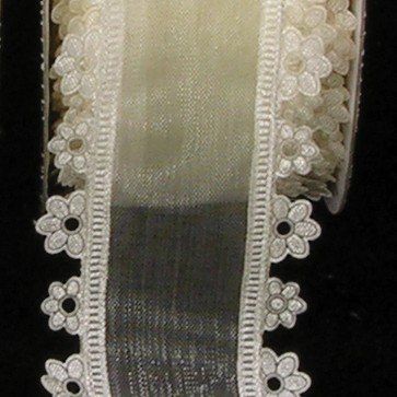 Sheer Ivory with Flower Edge Wired Craft Ribbon 1.