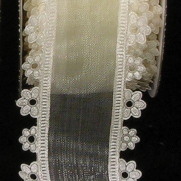 Sheer Ivory with Flower Edge Wired Craft Ribbon 1.