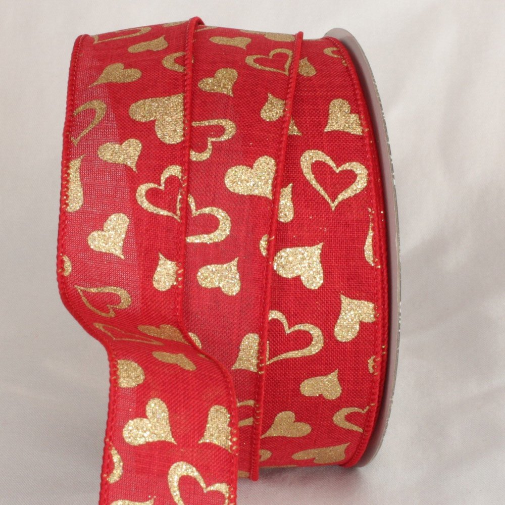 Red and Gold Valentine Day Wired Craft Ribbon 1.5" x 40 Yards