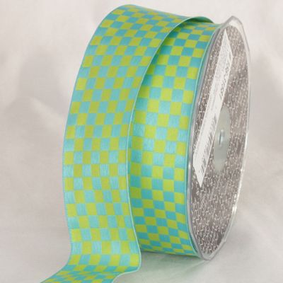 Blue and Green Checkered Wired Craft Ribbon 1.5" x 54 Yards