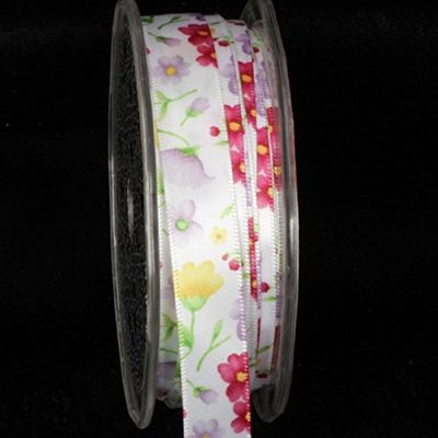 Multi Colored Summer Flowers Satin Craft Ribbon 5/8" x 54 Yards