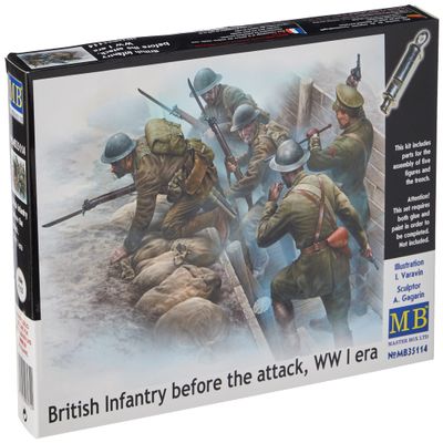 Master Box Models 1/35 British Infantry Before The Attack WWI Era with Mini-Diorama Trench 5 Figure Set