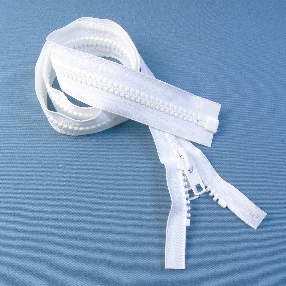 YKK #10 Boat Top Zipper, White 60" Inch, Seperating Double Metal Tab Slider