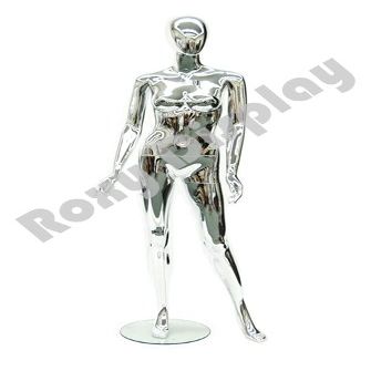 (PS-801-55CM) ROXYDISPLAY Special designed, egg head female mannequin, standing pose and full body chromed, with turnable egghead, and turnable arms.