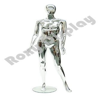 (PS-801-55CM) ROXYDISPLAY Special designed, egg head female mannequin, standing pose and full body chromed, with turnable egghead, and turnable arms.