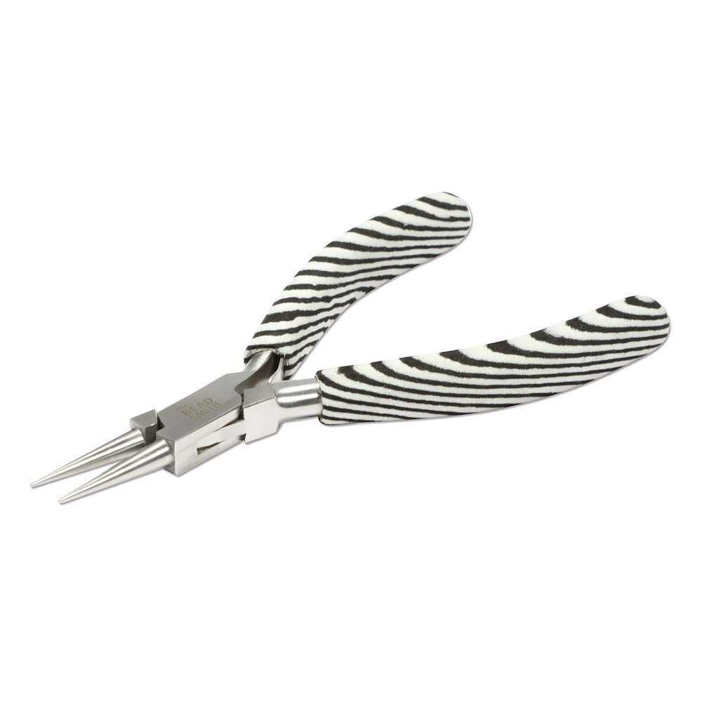 The Beadsmith Round Nose Pliers Zebra Print Line 5 inches (127 mm) Comfortable Handle with Double Leaf Springs Jewelry Making Tool for Creating Bracelets, Earrings and Necklaces