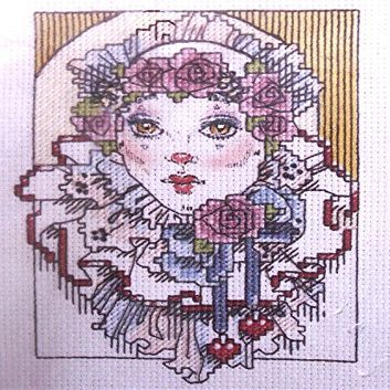 Colored Counted Cross Stitch - Mime with Roses - 5" x 7"
