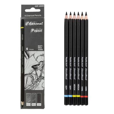Pacific Arc Premium Charcoal Drawing Pencils for Artists - 6 pieces Soft Medium and Hard - Charcoal Pencils for Drawing, Sketching and Shading - Great Non Toxic Art Supplies Set