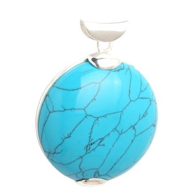 JOE FOREMAN 40mm Dyed Blue Turquoise Beads Coin Silver Pendant 40x53mm