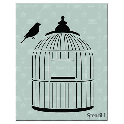 Stencil1 Bird Stencil Durable Quality Reusable Stencils for Painting, Arts, Crafts, Drawing - Decorating Items and Decor on Walls Fabric & Furniture - Stencil1 Bird Cage Stencil - 8.5" x 11"
