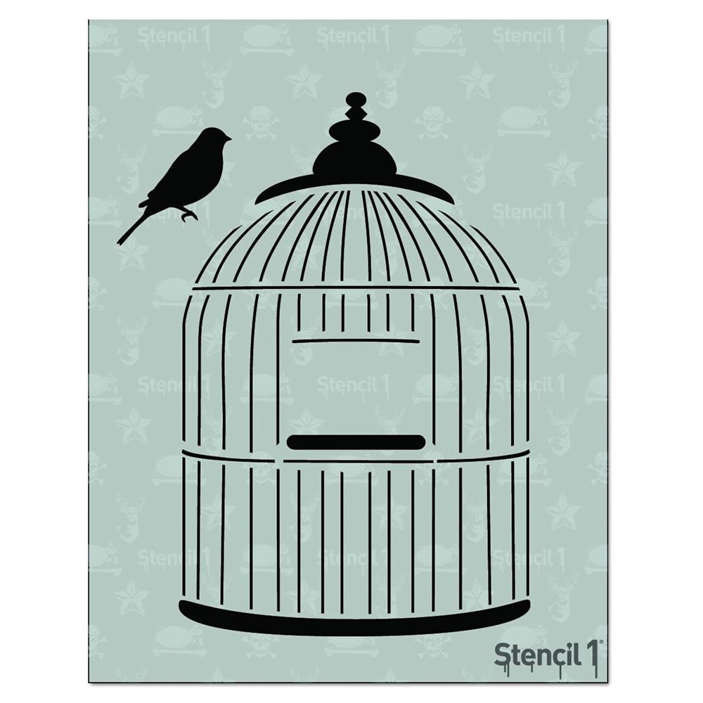 Stencil1 Bird Stencil Durable Quality Reusable Stencils for Painting, Arts, Crafts, Drawing - Decorating Items and Decor on Walls Fabric & Furniture - Stencil1 Bird Cage Stencil - 8.5" x 11"