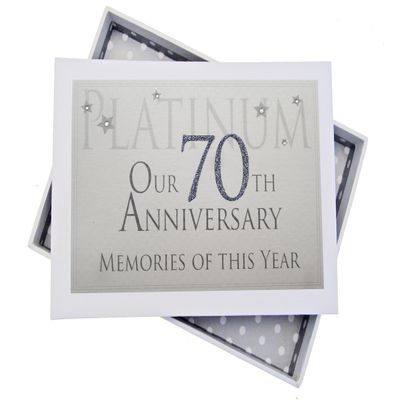 WHITE COTTON CARDS 70th Platinum Anniversary Memories of This Year, Tiny Album, Glitter & Words, Wood, 12.5x17.5x2.5 cm