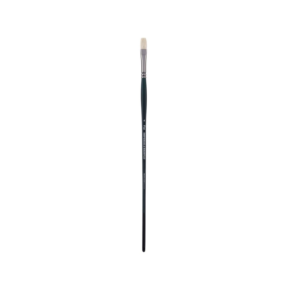 Creative Mark Imperial Professional Chungking Hog Bristle Brush - Flat # 4, Handmade Long Handle Oil Paint Brushes for Artists, Nickel-Plated Brass Ferrules, Stiff Yet Soft Natural Bristles