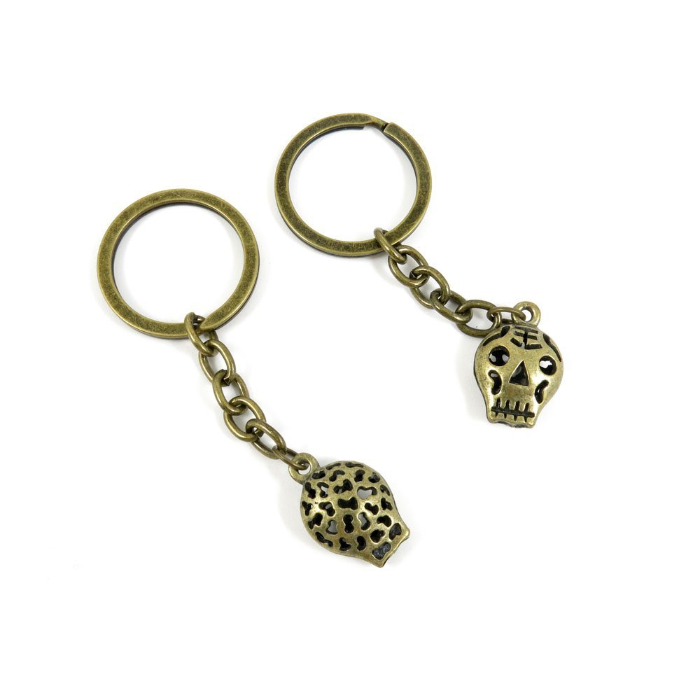100 Pieces Antique Bronze Keychain Key Chain Tags Keyring Ring Jewelry Making Charms Supplies KC1031 Hollow Skull