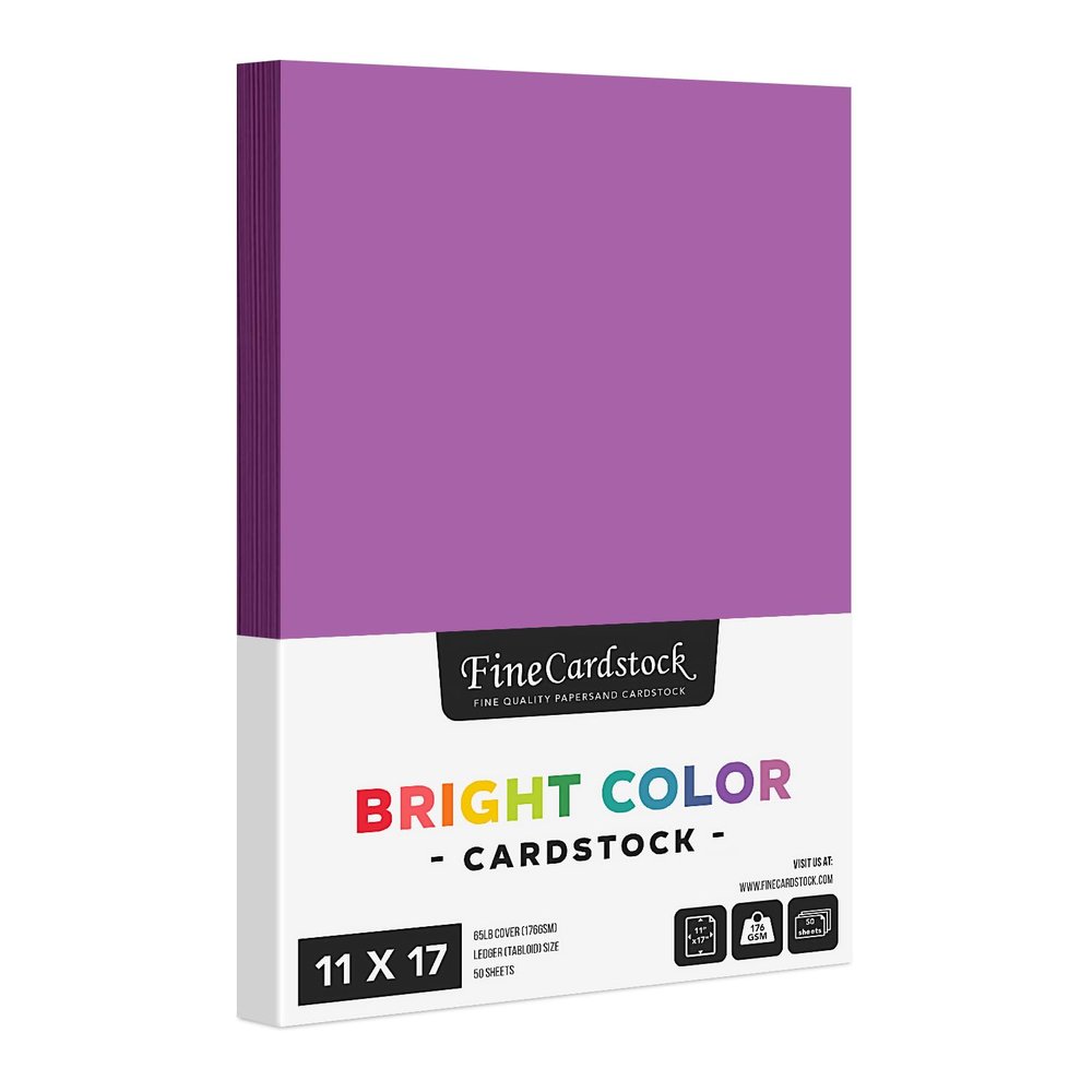 Violet Bright Color Cardstock Paper Great for Arts and Crafts, Invitations, Scrapbooking and Stationery Printing | Medium Weight 65lb Cover (176gsm) Card Stock | 11" x 17" | 50 Sheets per Pack
