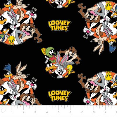 Looney Tunes That's All Folks! in Black from Camelot 100% Premium Quality Cotton Fabric by The Yard