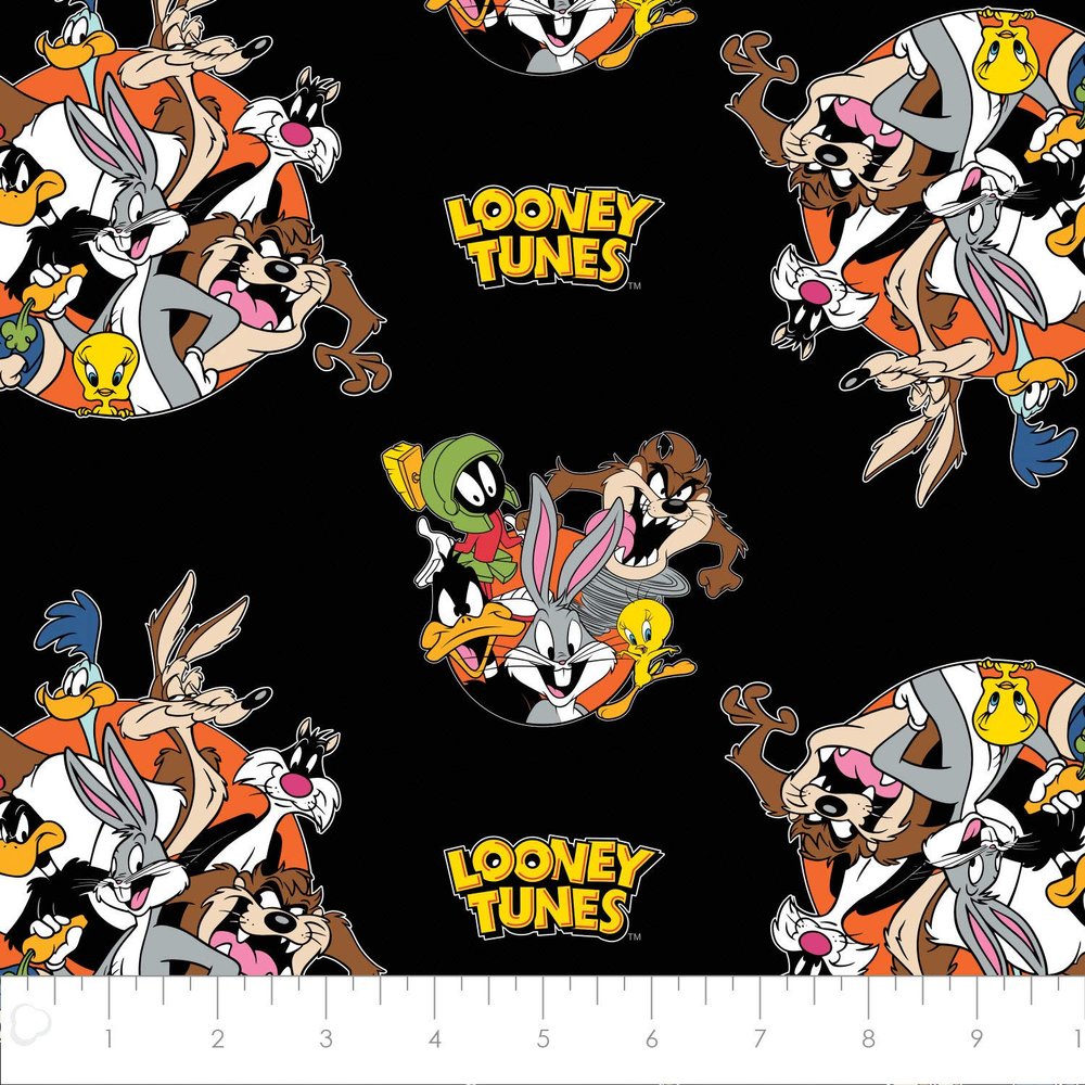 Looney Tunes That's All Folks! in Black from Camelot 100% Premium Quality Cotton Fabric by The Yard
