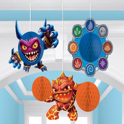 Amscan Skylanders Hanging Decor - 3pcs Honeycomb, Dinosaur & Butterfly Design - Skylanders Birthday Decoration - Gaming Figure