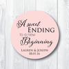 A Sweet Ending to a New Beginning Favor Stickers, Bridal Shower, Wedding Reception, Baby Shower, Customize with Names and Date view 2